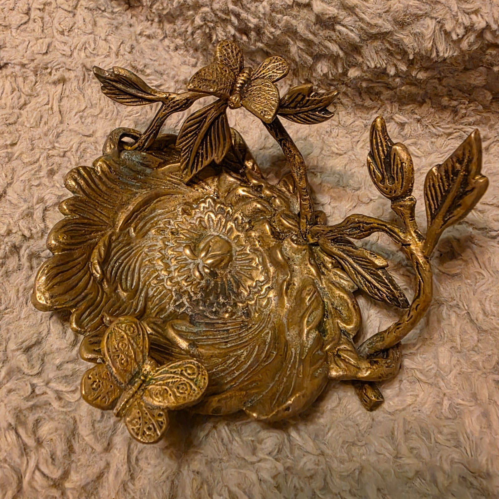 Vintage cast iron golden finish trinket dish vintage