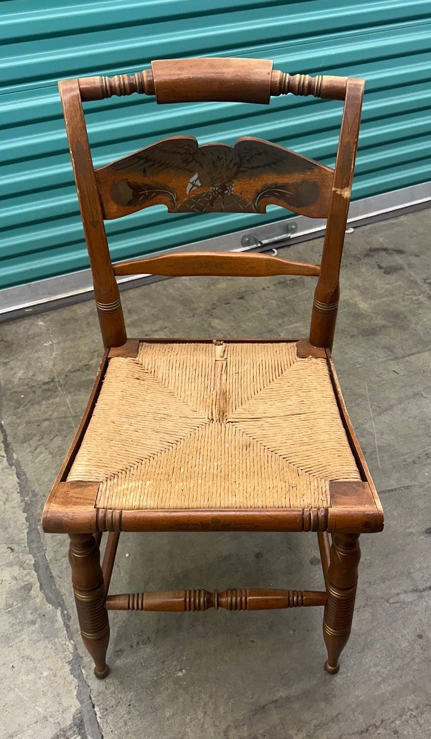 ETHAN ALLEN Vintage Signed Stenciled Hitchcock Eagle Back Side Hall Accent Chair