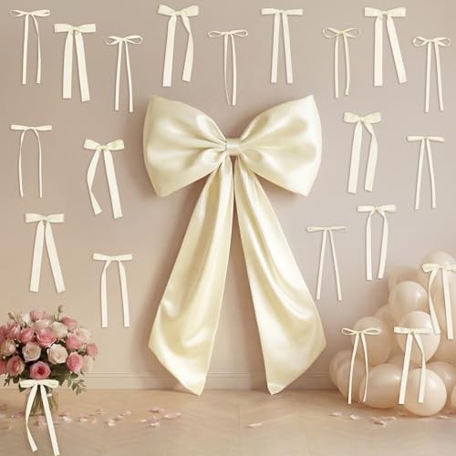 Large Cream Bow for Coquette Decor, 22Pcs 40x24 Inch Giant Satin Cream, 22 Pcs