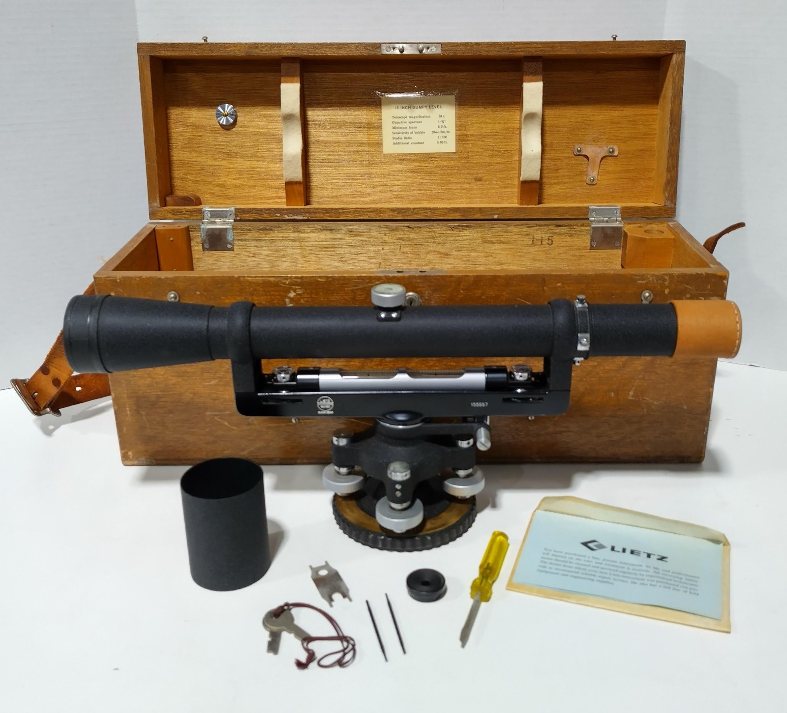 Lietz Sokkisha Dumpy Surveying Telescope Level No 180 w/Case Vintage 1960s 15557