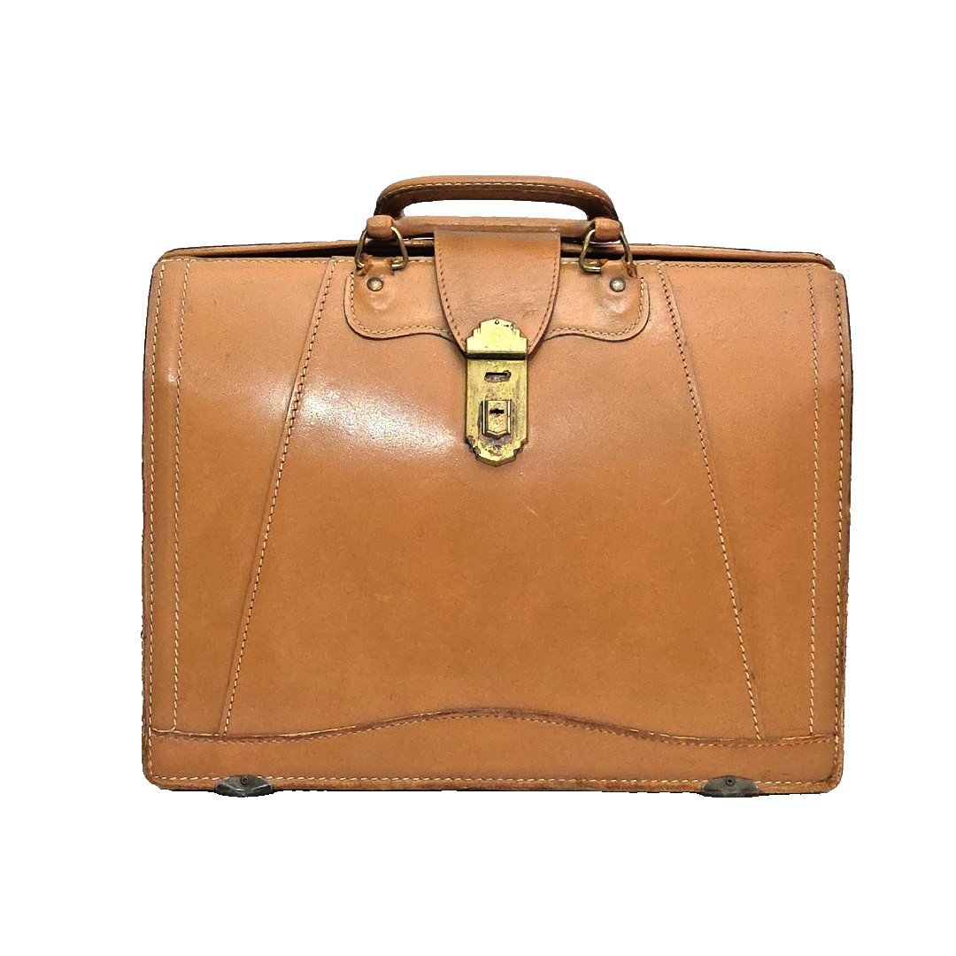 Cowhide Leather Satchel JC Higgins Vintage Briefcase Attache Doctor Carry Bag