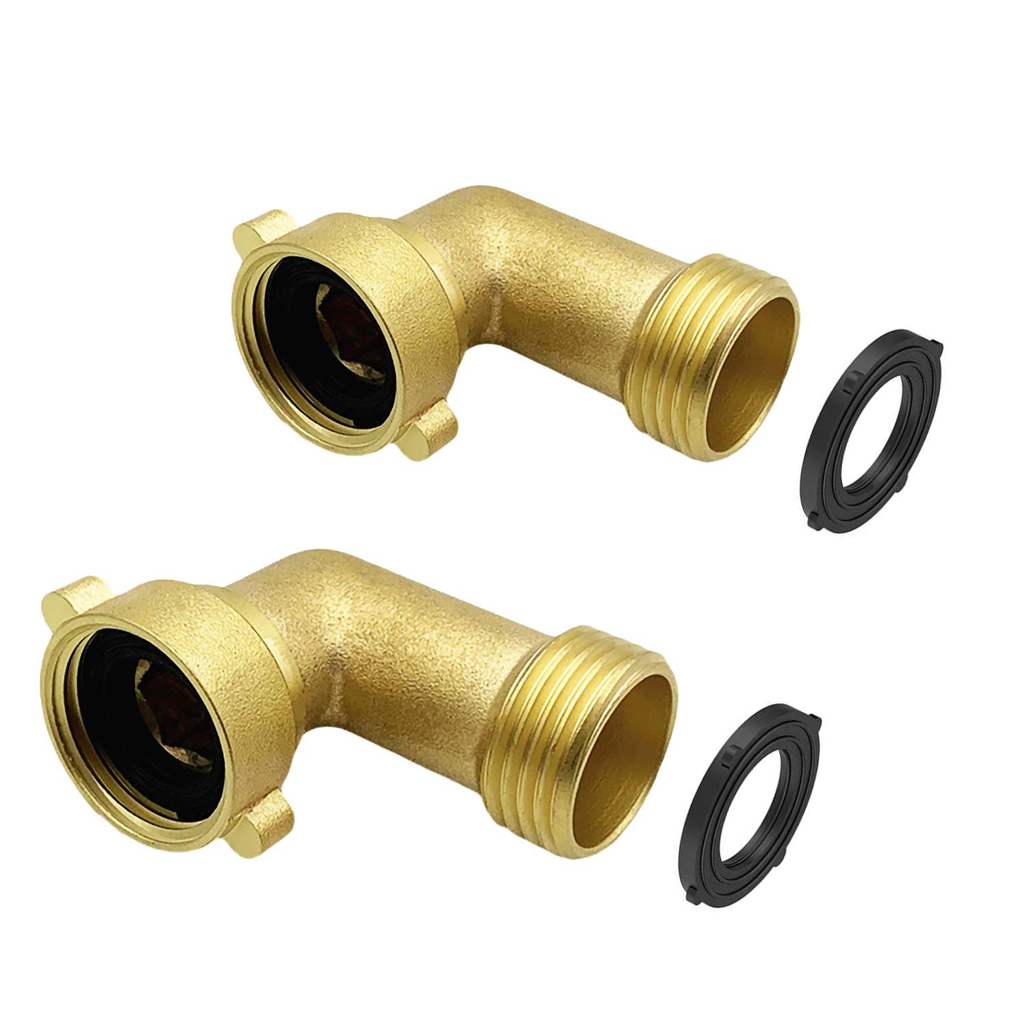 2 Pack Brass Garden Hose Elbow Connector, 90 Degree Solid 3/4 inch, 