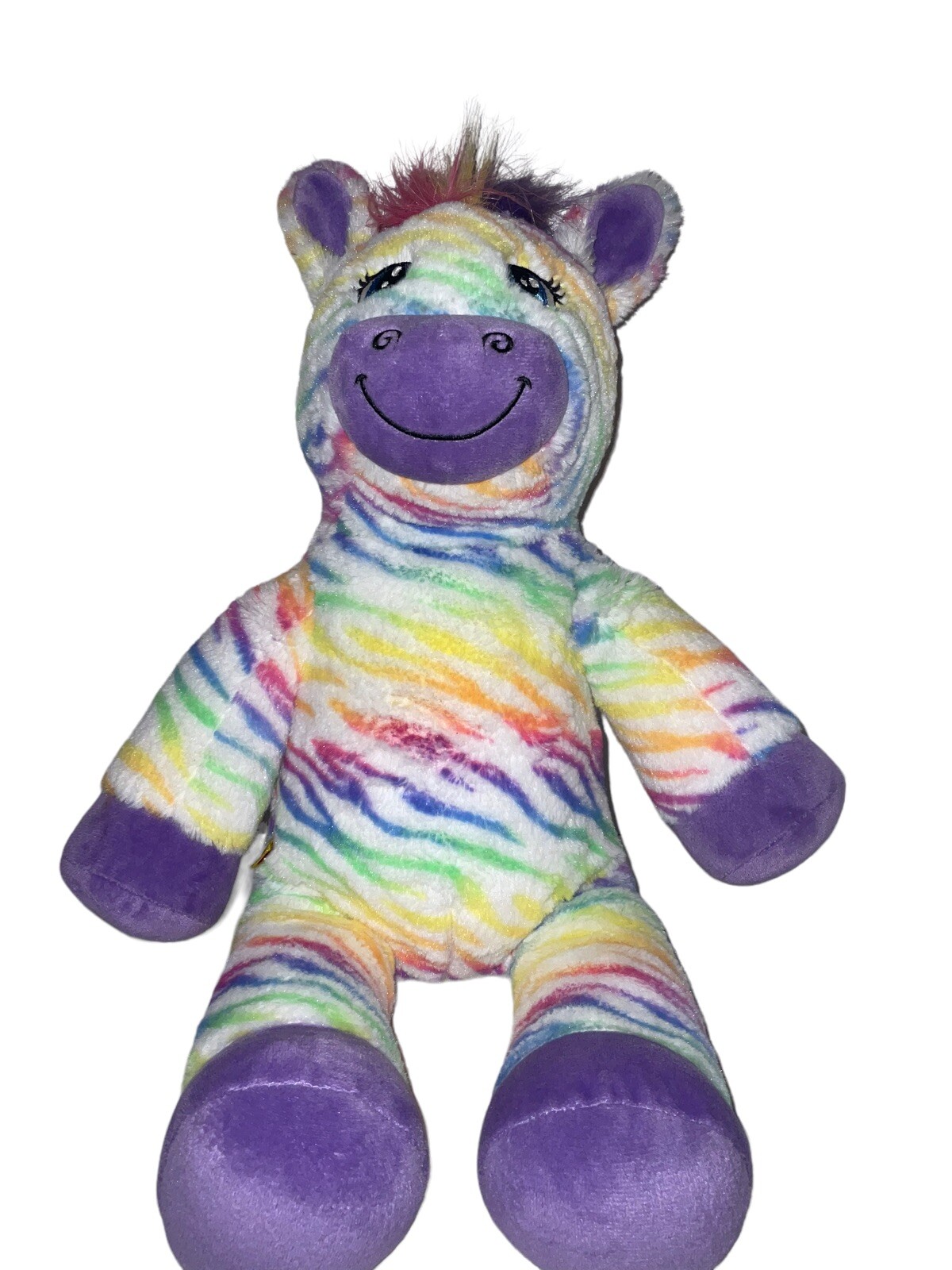 Build A Bear Pastel Rainbow Zebra Plush Stuffed Animal 16" 2014 Retired