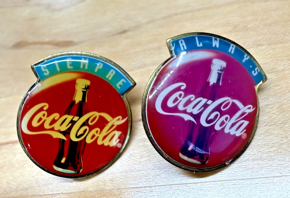 Lot of 2 Coca Cola Coke Hat Lapel Pin - Always & Siempre Coca-Cola
