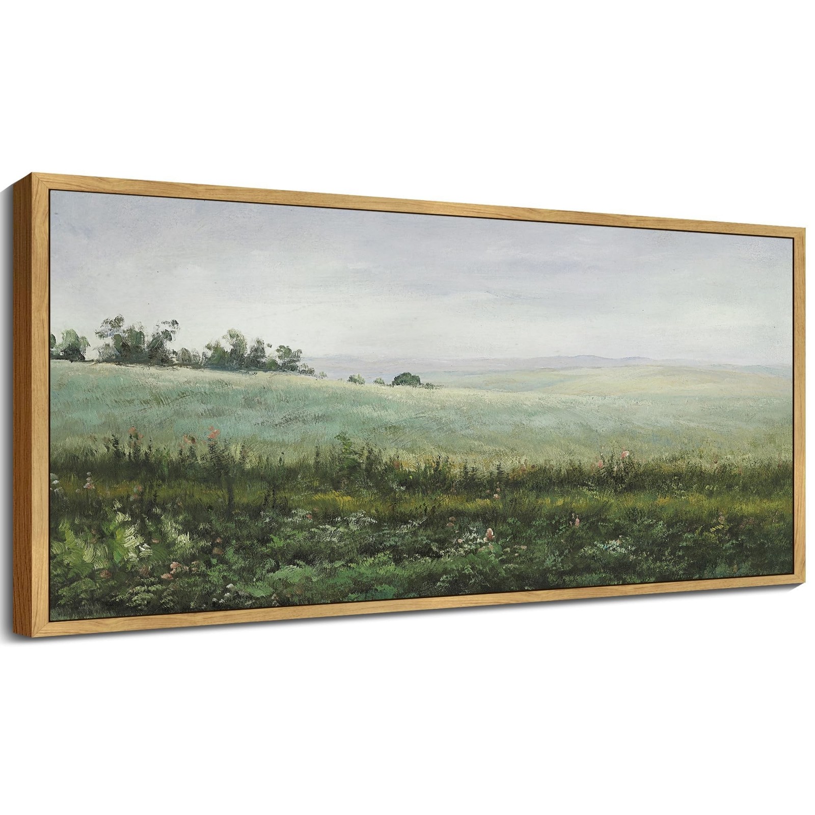 SHENIFY Vintage Framed Wall Art The Vast Grassland Landscape Painting Retro M...
