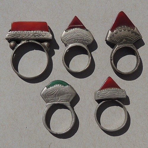 Lot Of 5 Antique Silver And Agate Rings Pendants Tuareg Mali #3