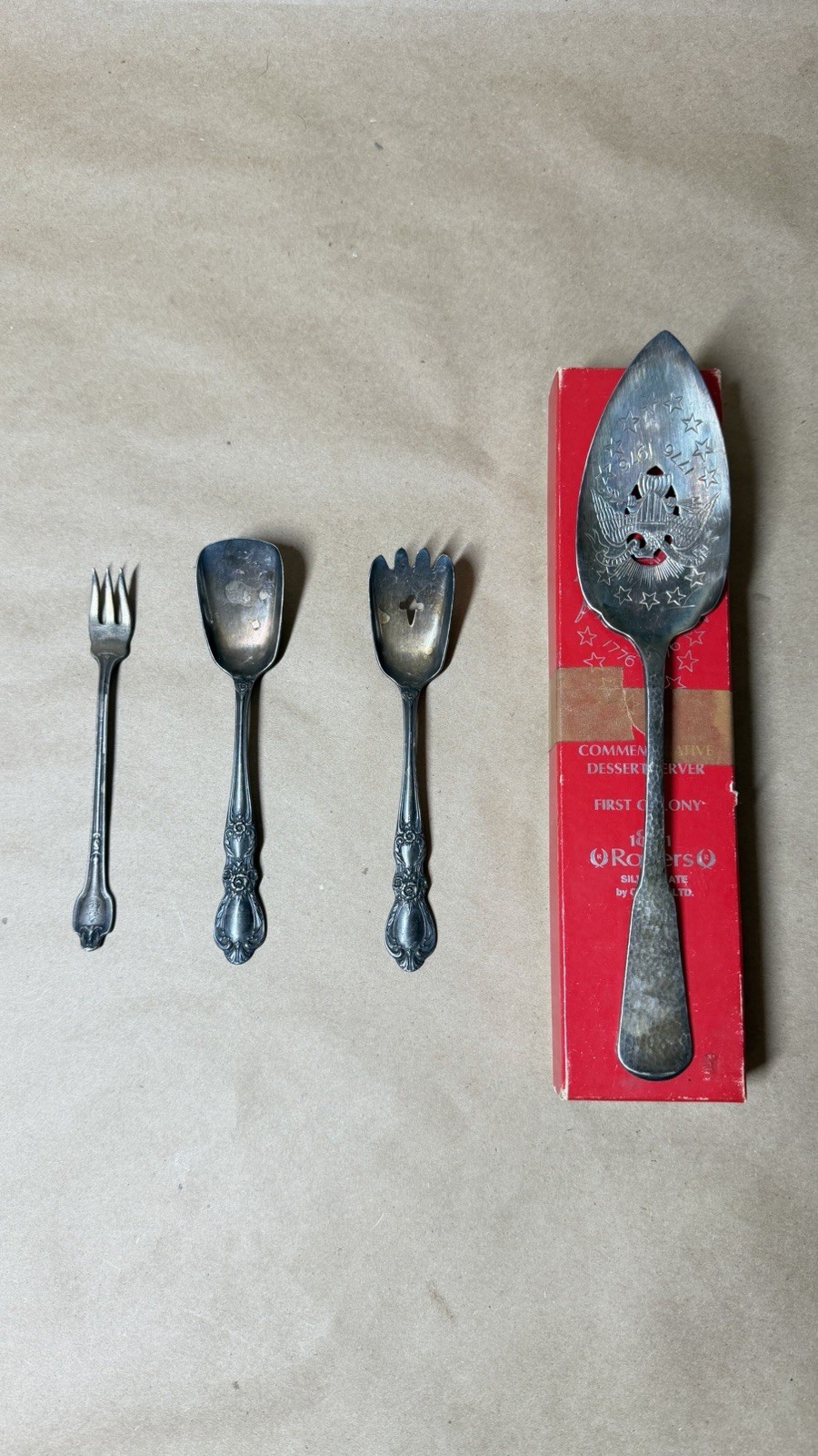 1847 Rogers Bros Silverplate Dessert Server, Fork & Spoon Flatware Set