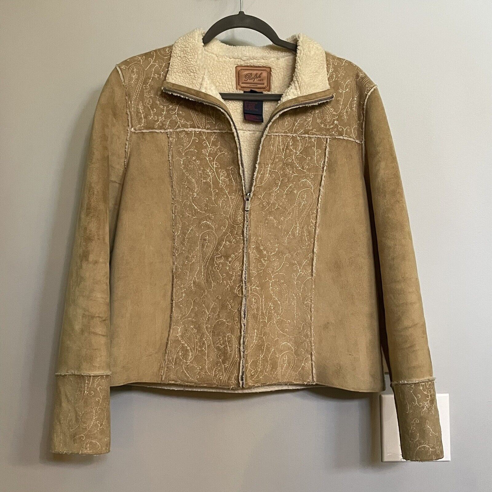 Ralph Lauren Jacket Brown Floral Embroidered Polyester Women Large EUC