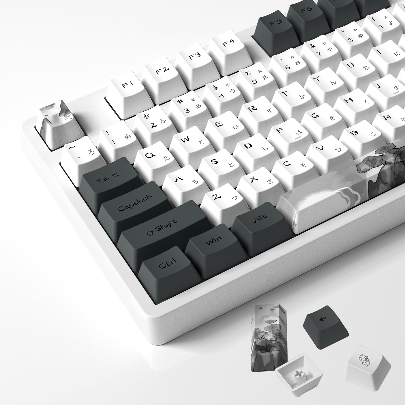 Ink Lotus Keycaps, 140 Set Custom Key caps for Gaming Keyboard, PBT OEM Profi...