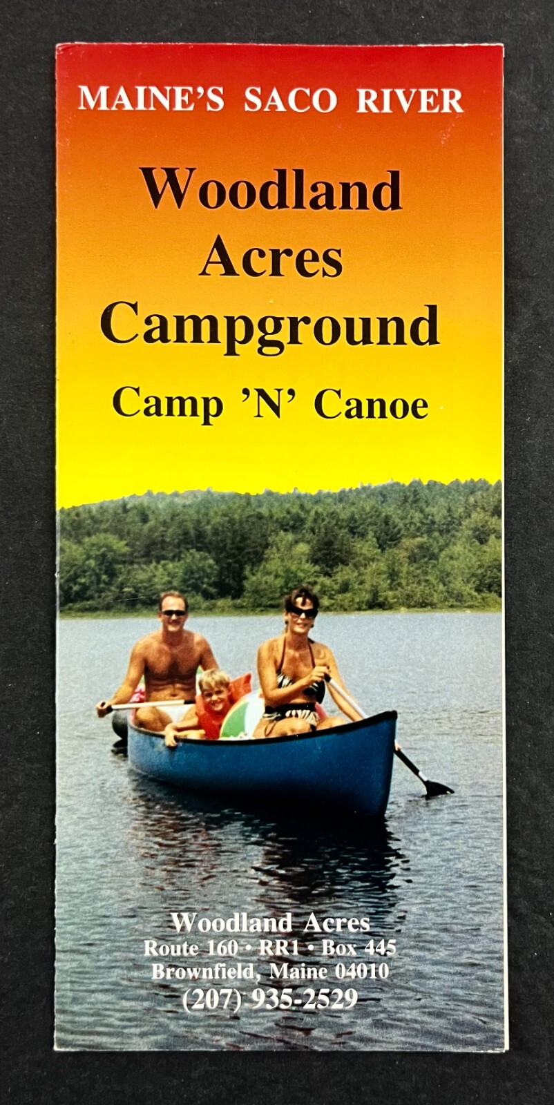 1992 Saco Maine Woodland Acres Campground Camp Canoe Vintage Travel Brochure ME