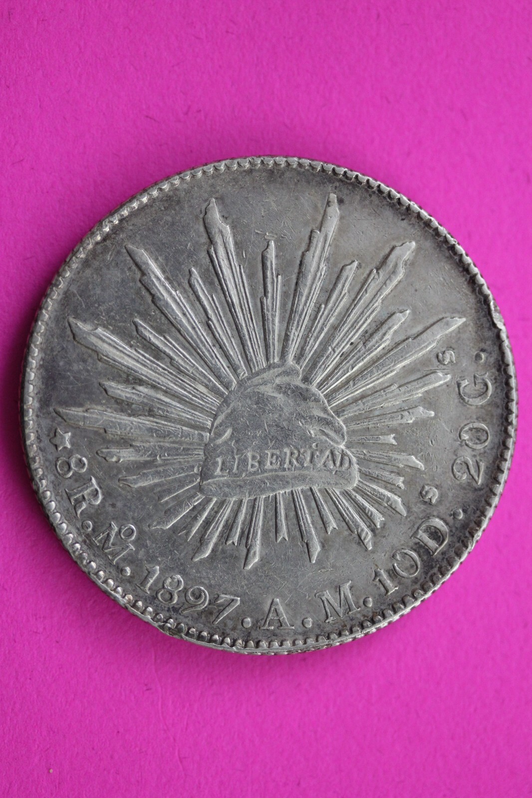 1897 Mexico MoAM 8 Reales Libertad Silver Coin  .903 Fine Authentic & Real 0843N