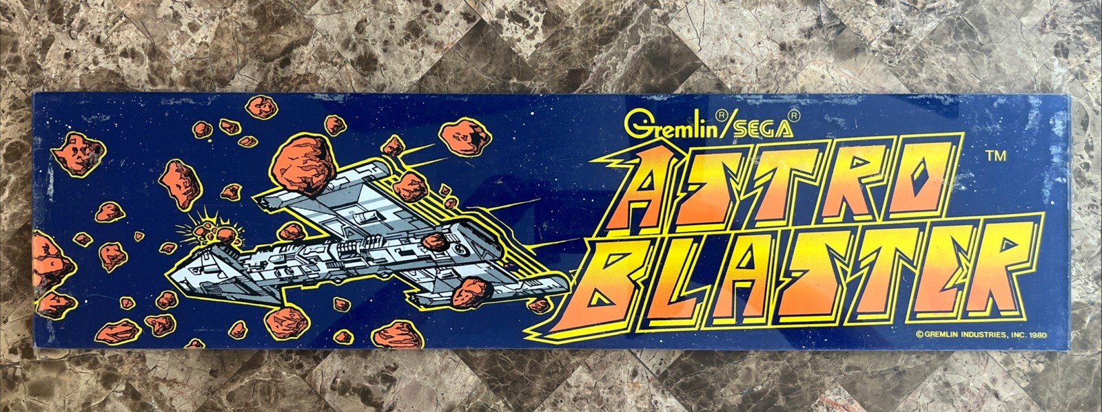 Original 1980 SEGA Gremlin ASTRO BLASTER Video Game Marquee Sign Display (B)
