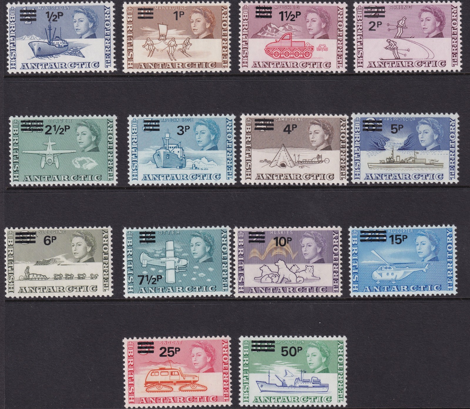 BRITISH ANTARCTIC TERRITORY - 1971 DECIMAL SURCH. SET SG24-37 - MNH