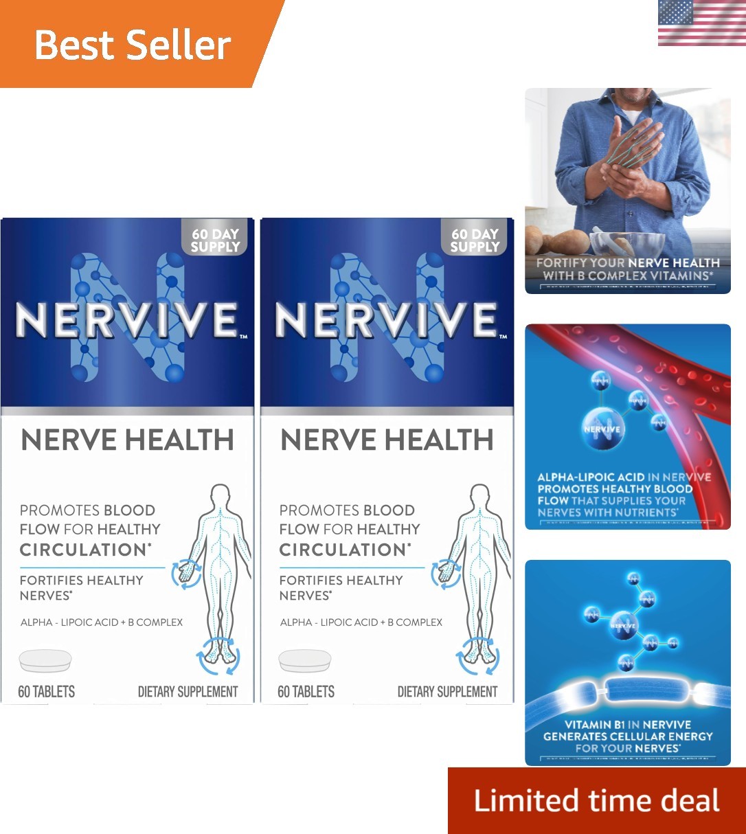 Daily Nerve Care: Alpha Lipoic Acid Health Supplement - 2 Packs of 60 Tablets