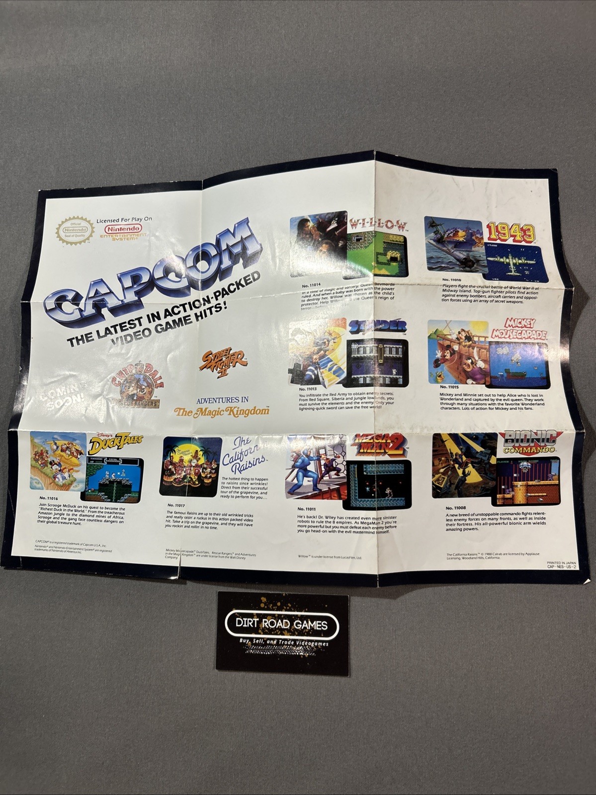Original Capcom Insert Poster 1989 NES Nintendo CAP-NES-US-2