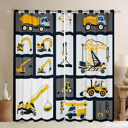  Construction Curtains for Bedroom Kids 38"W x 54"L (Pack of 2) Multi 1016