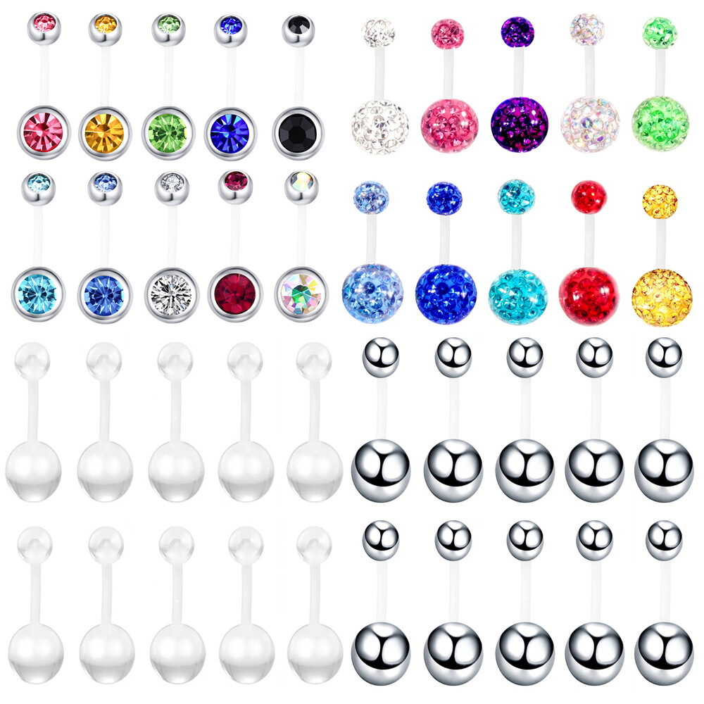 8X CZ Multitype Ball Navel Ring Belly Button Acrylic 8-38mm Bar Barbell Piercing