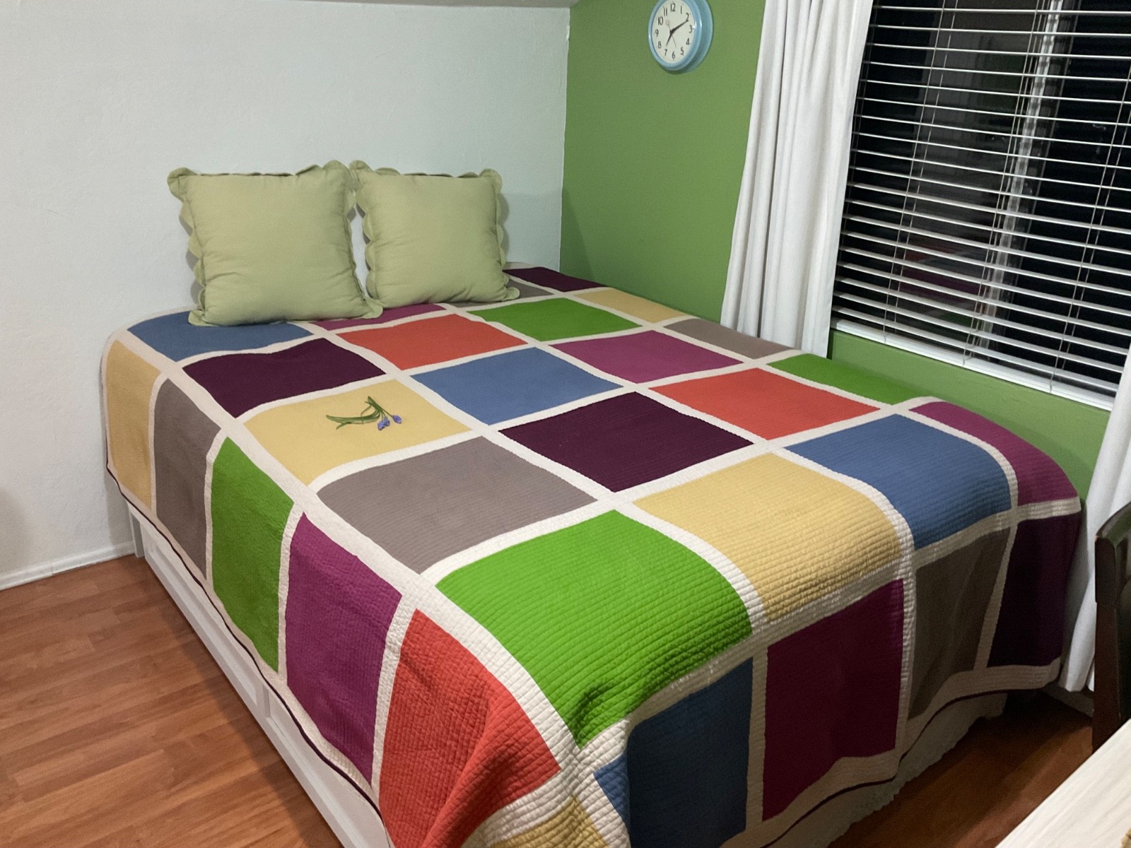 100% Cotton King Size Quilt bed spread yellow blue green block pattern farm home