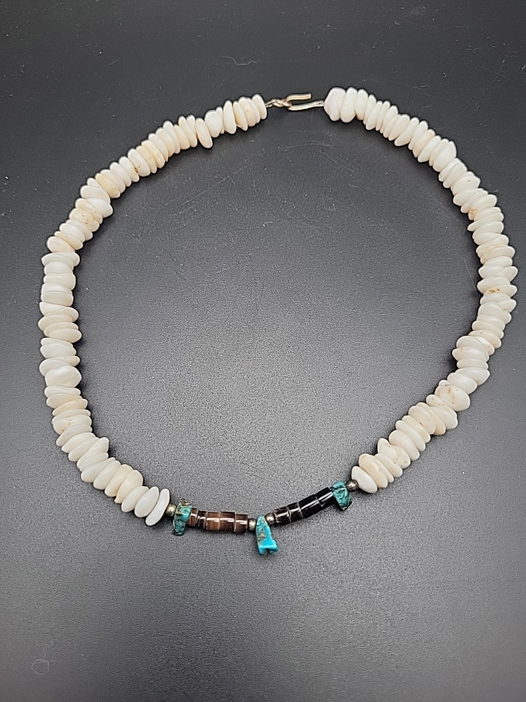 Vintage Puka Shell Turquoise Choker Necklace 16" Hawaiian Surfer Boho