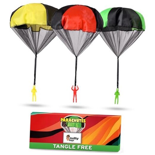  Parachute Toys for Kids - Tangle Free Outdoor Flying Red Yellow Green