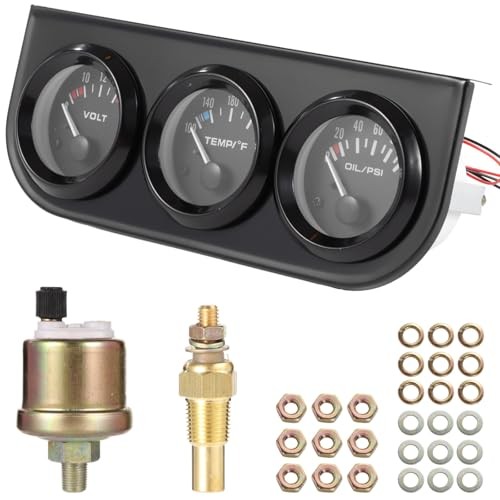 Triple Gauge Kit, 3 in 1 Car Meter, Voltmeter + Water Temperature Gauge + Black