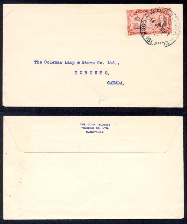 COOK ISLANDS 1950 COMMERCIAL TO CANADA