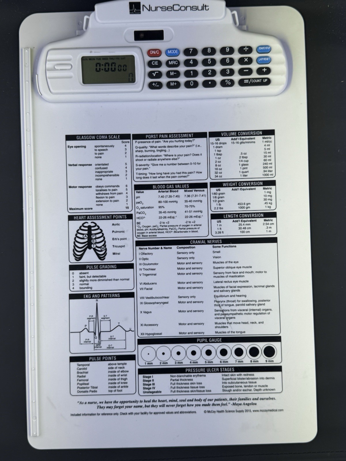 NurseConsult Nursing Clipboard w Calculator Clinical Reference Chart