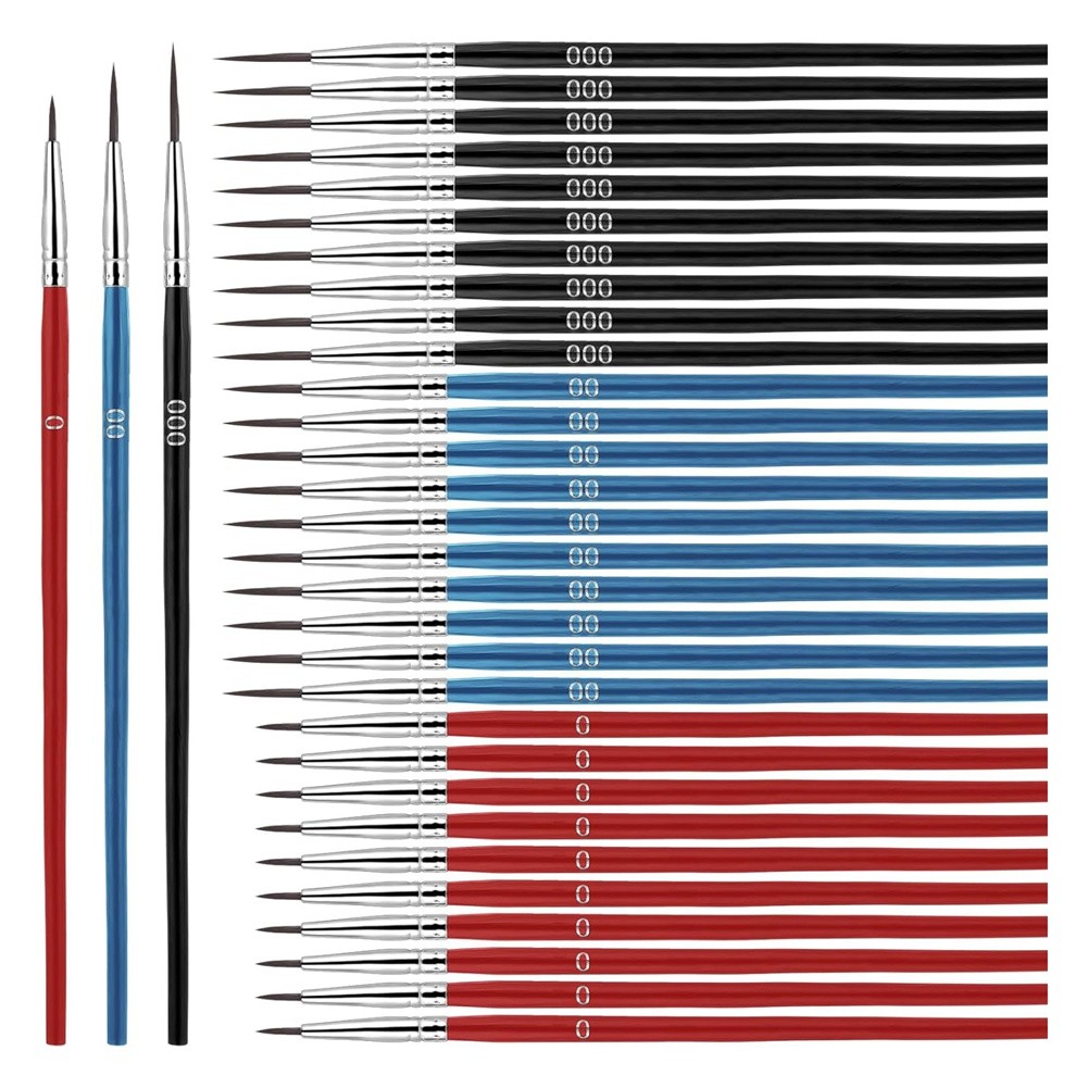 30pcs Detail Brushes, Fine Tip Paint By Number Brushes, 3 Sizes 0 00 00,6533