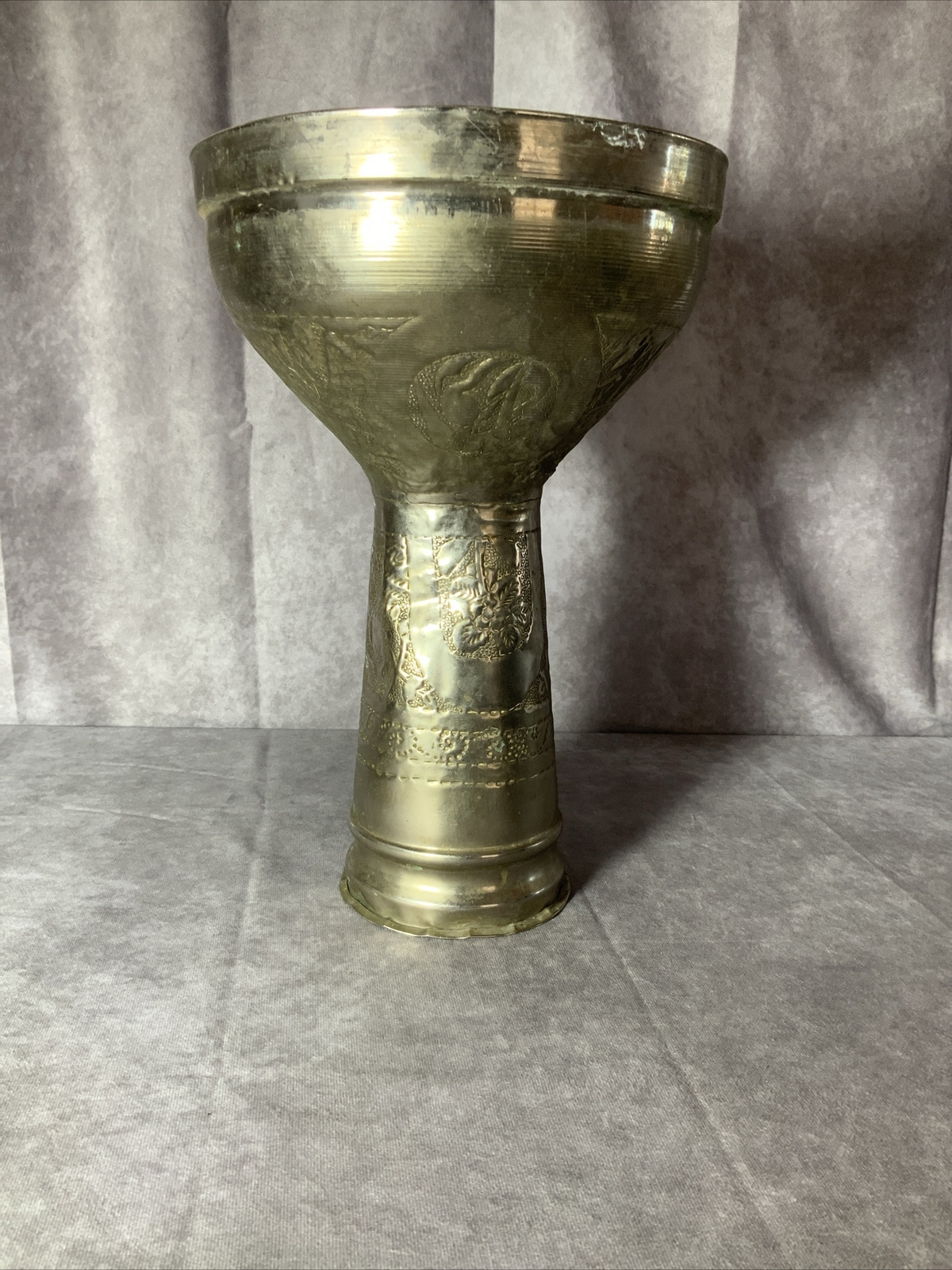 Antique Syrian Hammered Brass, Hammer Welded Nickle Plated Drum Body