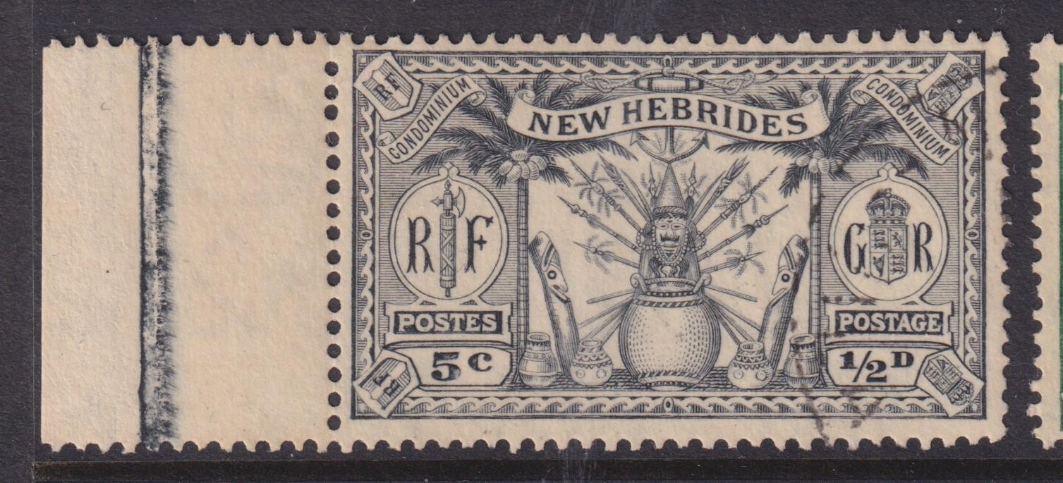 NEW HEBRIDES, 1925 1/2d. Black, marginal, used.