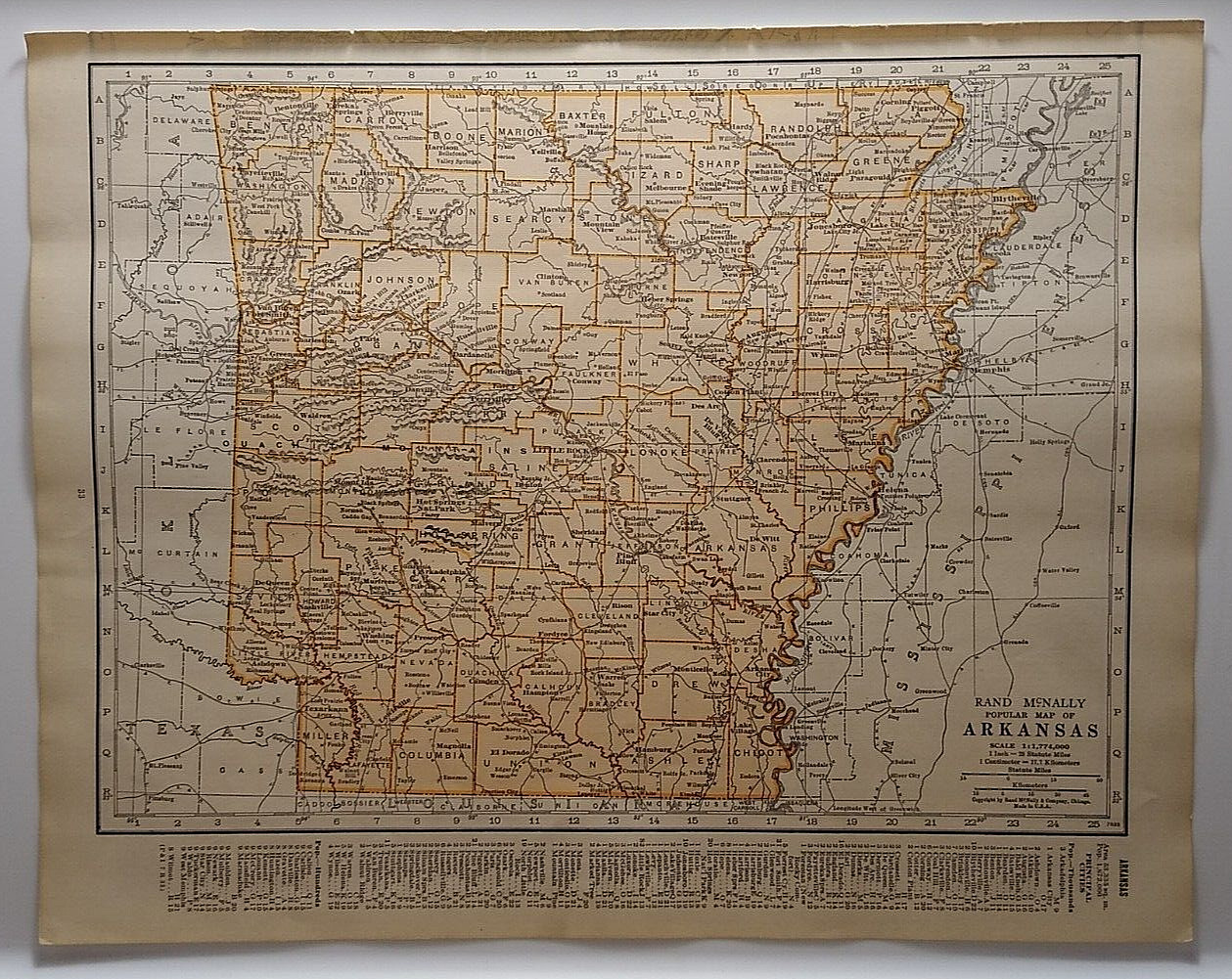 1937 Antique ARKANSAS Authentic Old Atlas Map - Rand McNally World Atlas