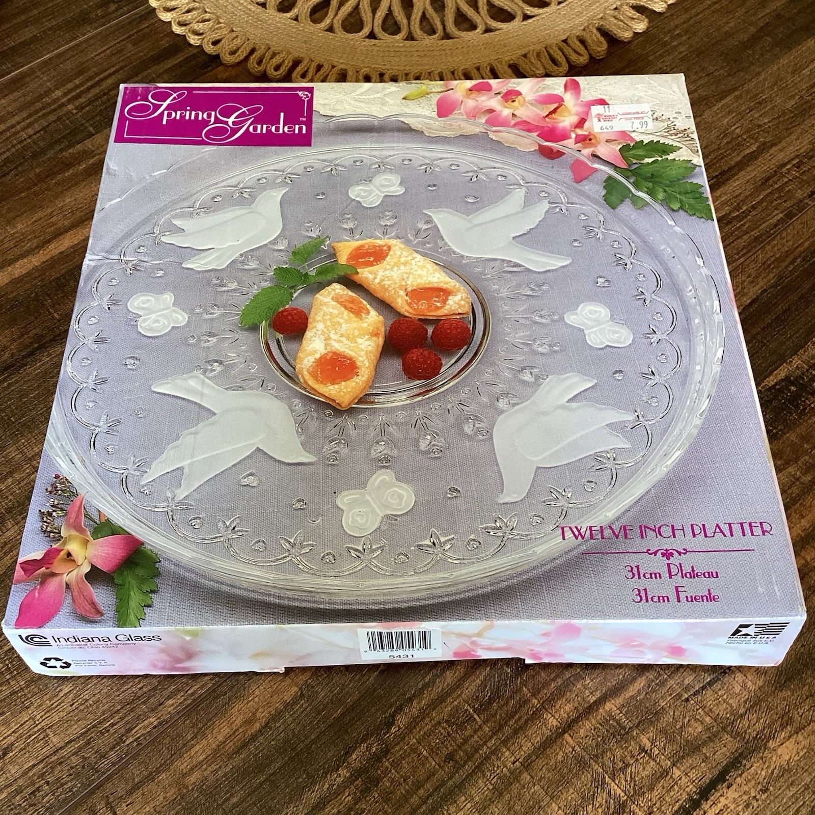 Vintage Indiana Glass Spring Garden Round 12” Serving Platter New In Box USA