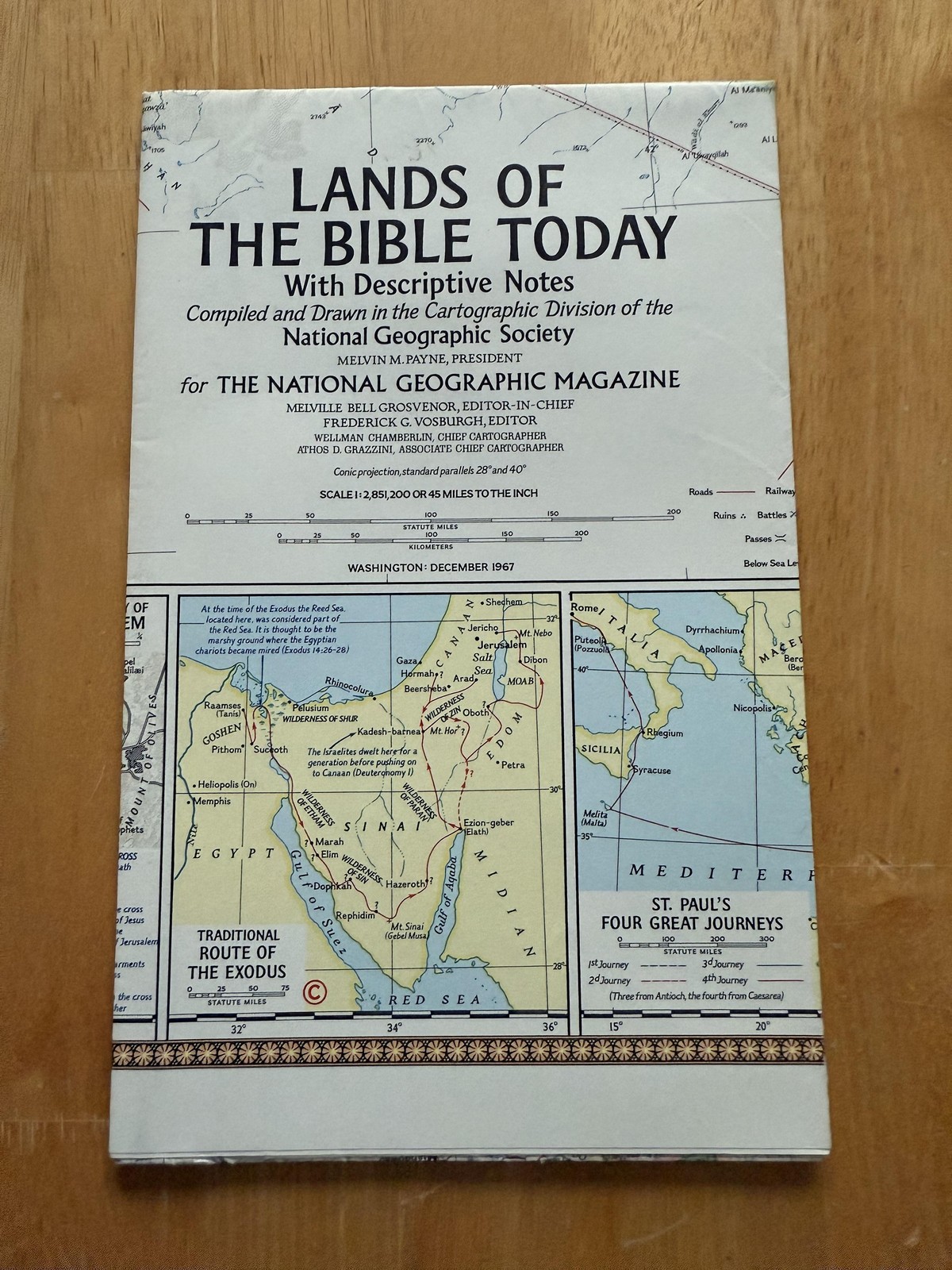 Vintage 1967 National Geographic Lands Of The Bible Today Map Fold-Out Poster