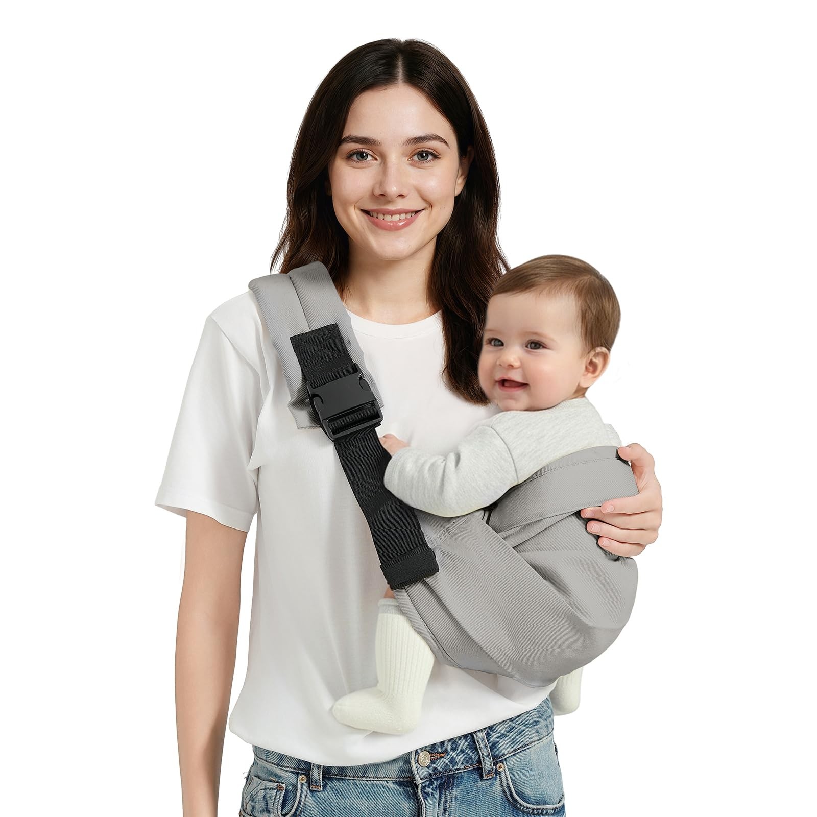 Baby Sling Carrier, Toddler Carrier Sling with Double Safety Buckle and Adjus...