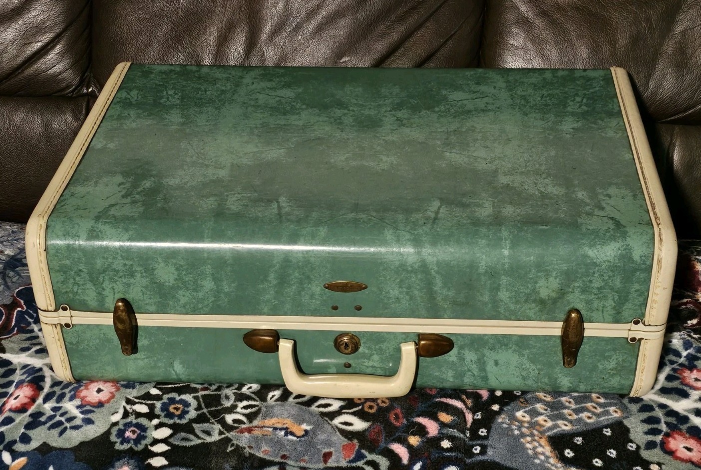 Vintage 1950s Samsonite Suitcase Bermuda Green Marbled 21" Big Schwayder Luggage