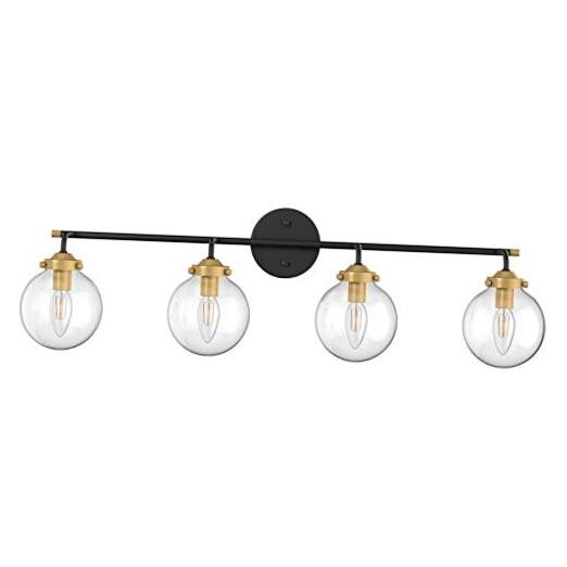  Rustic Industrial Wall Light Fixture Clear Glass 4-Light Black and Gold