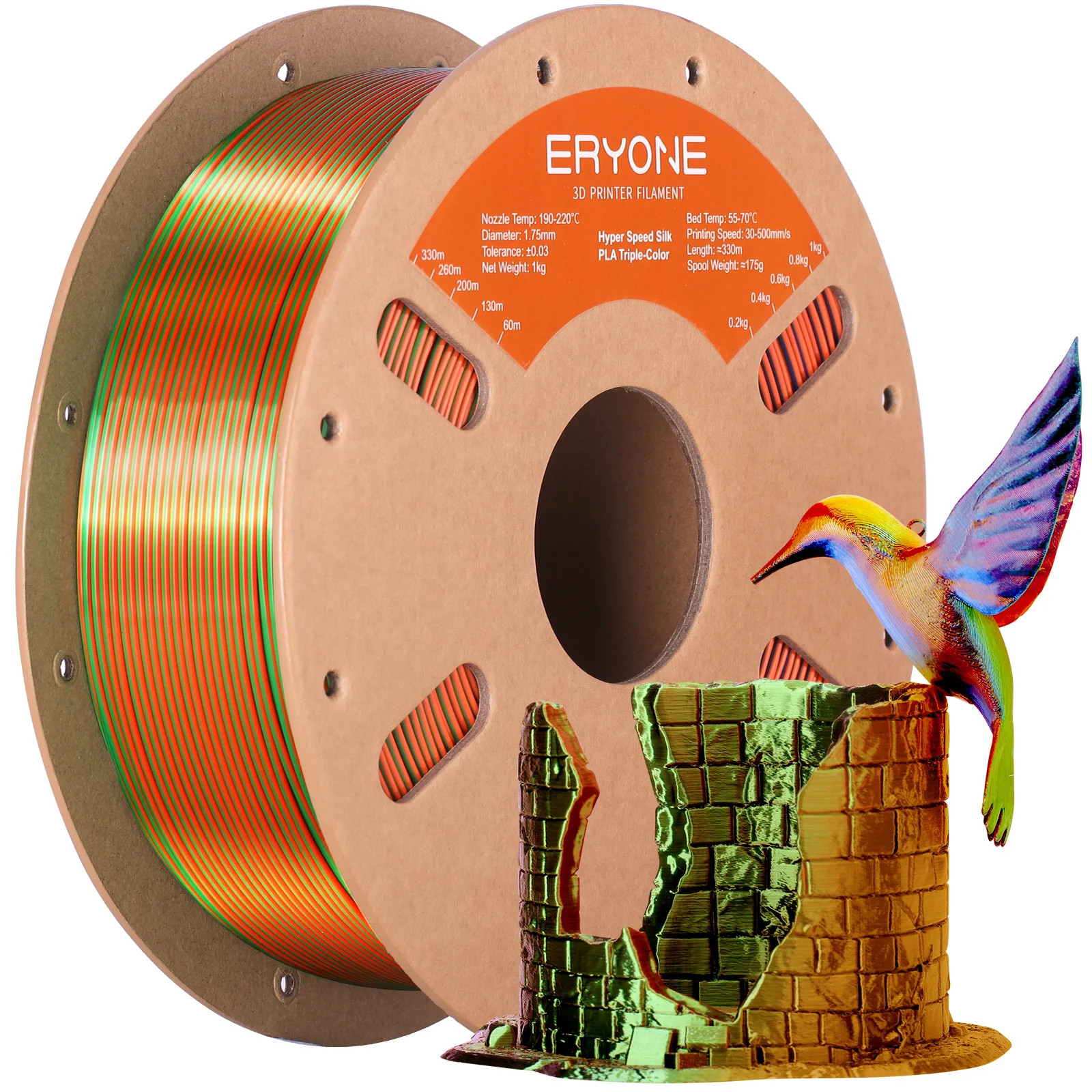 1KG/5KG Hyper Speed Silk PLA Filament Triple Color 1.75mm 3D Printer Multicolor