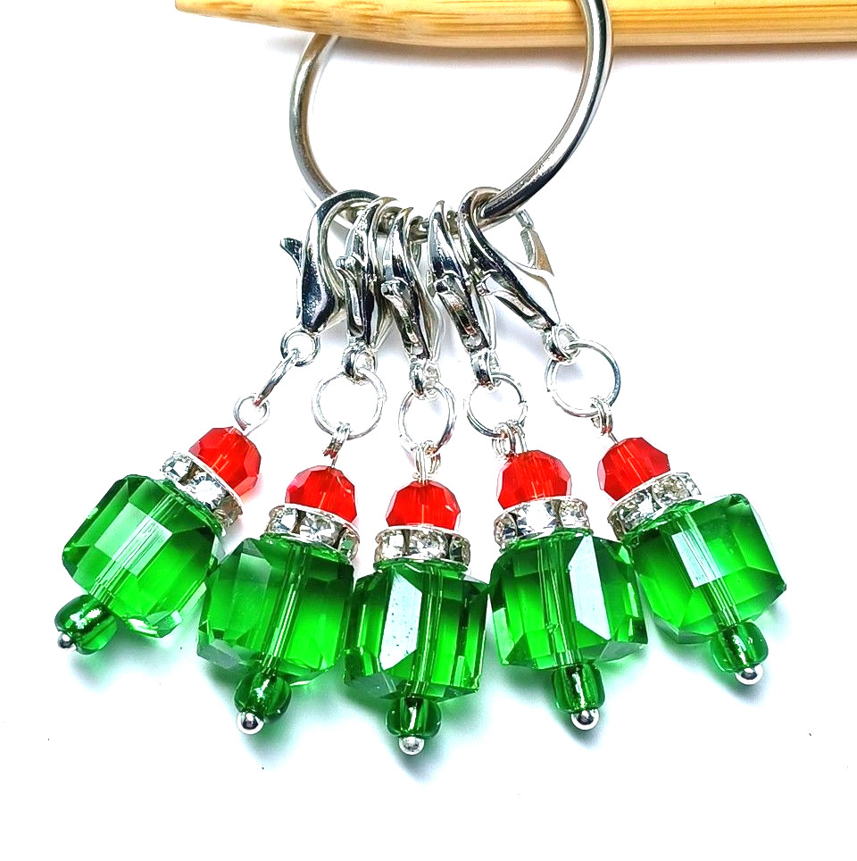 MikieLou Stitch Markers Premium Green Christmas Presents Glass Knitting Crochet