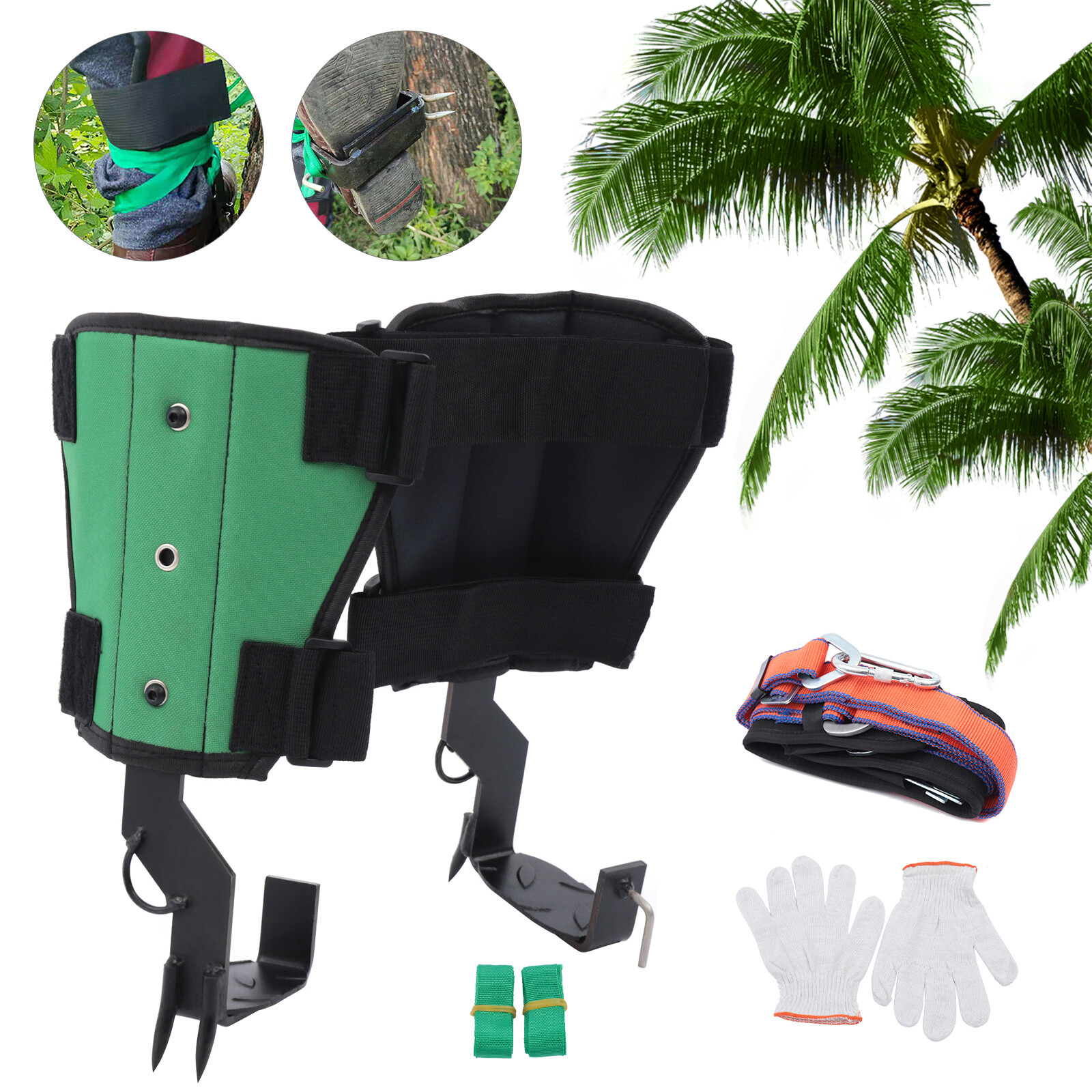 2-Gear Tree Climbing Spike Set Safety Belt Rope Lanyard Rescue Belt Adjustable