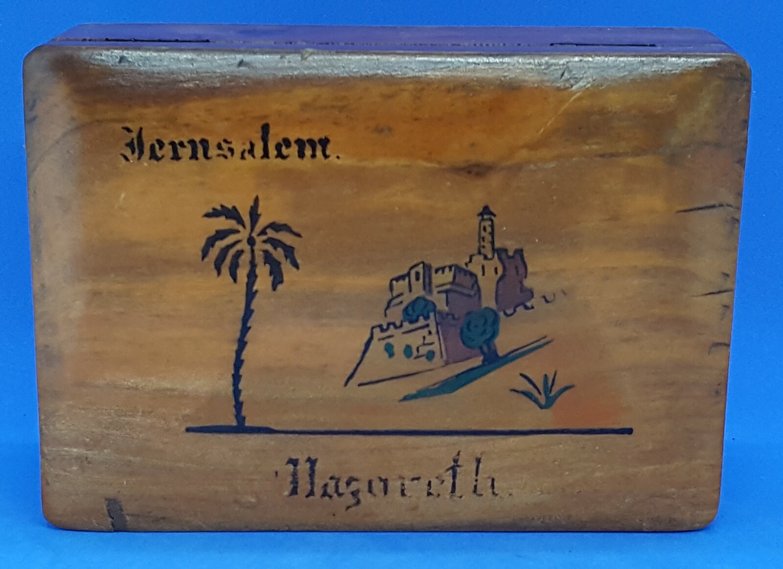 Olive wood vintage Art Deco antique Jerusalem Nazareth Holy Land box