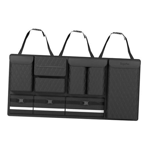Backseat Hanging Organizer with Large Storage Bags | PU Leather, Leather-Black