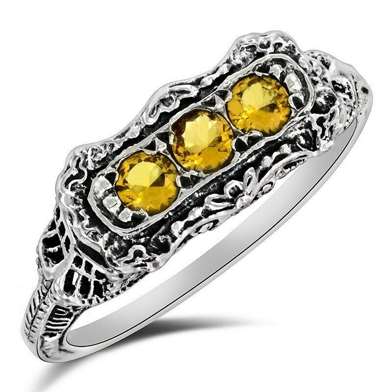 Natural Citrine 925 Solid Sterling Silver Ring Deco Style Sz 9 XB3-6