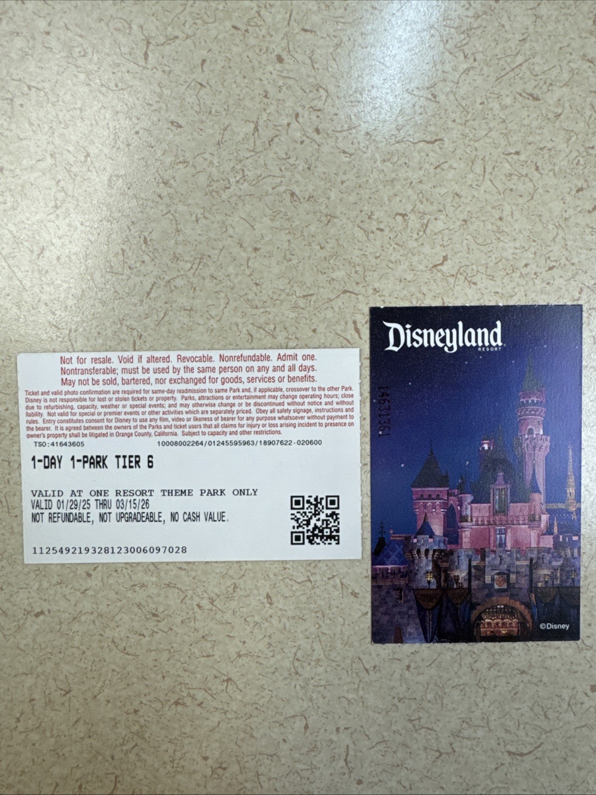 2 X Disney 1 day 1 park tier  valid Thu 3/15/2026 