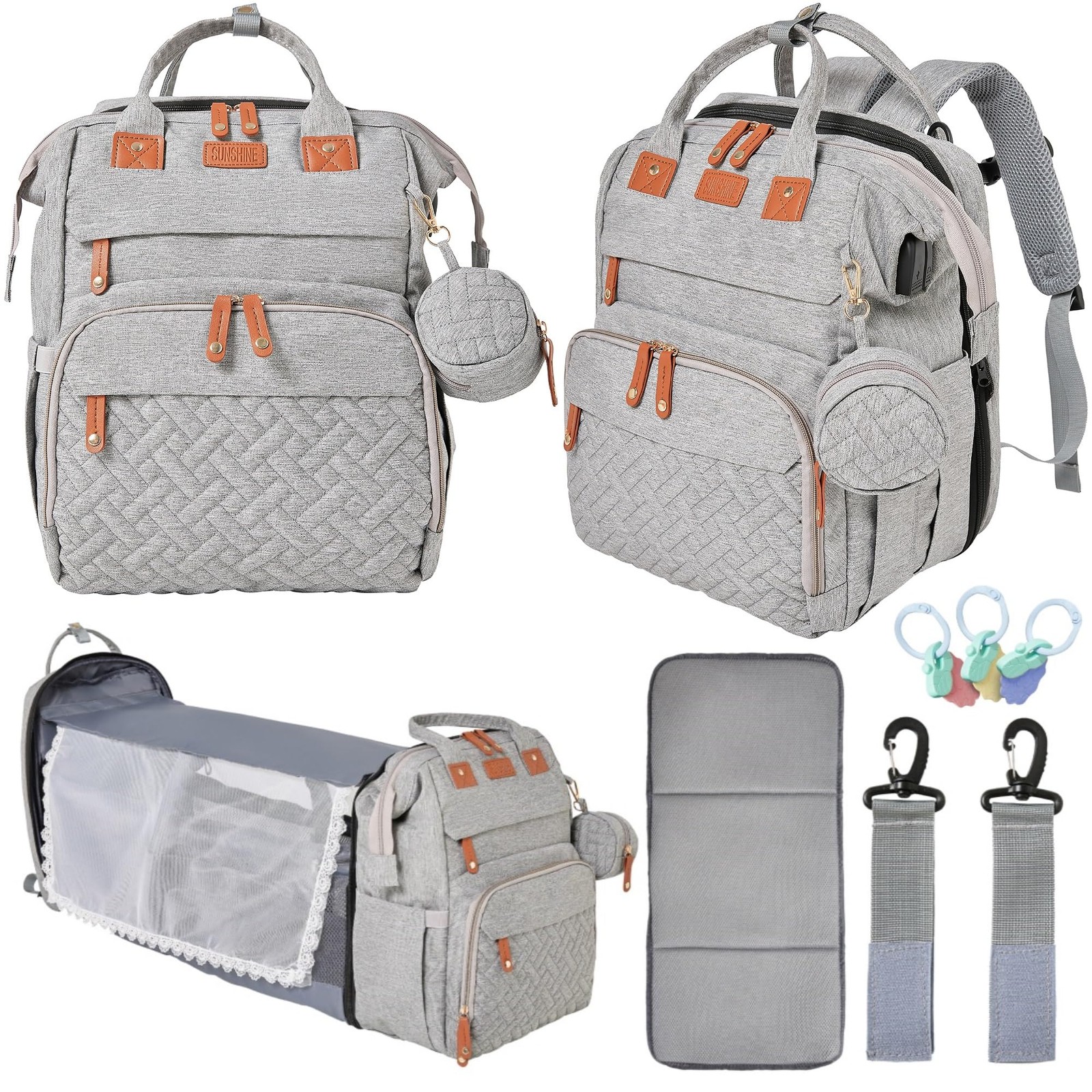 Large Diaper Bag Backpack with Changing Station, USB Port, Mosquito Net, Gifts