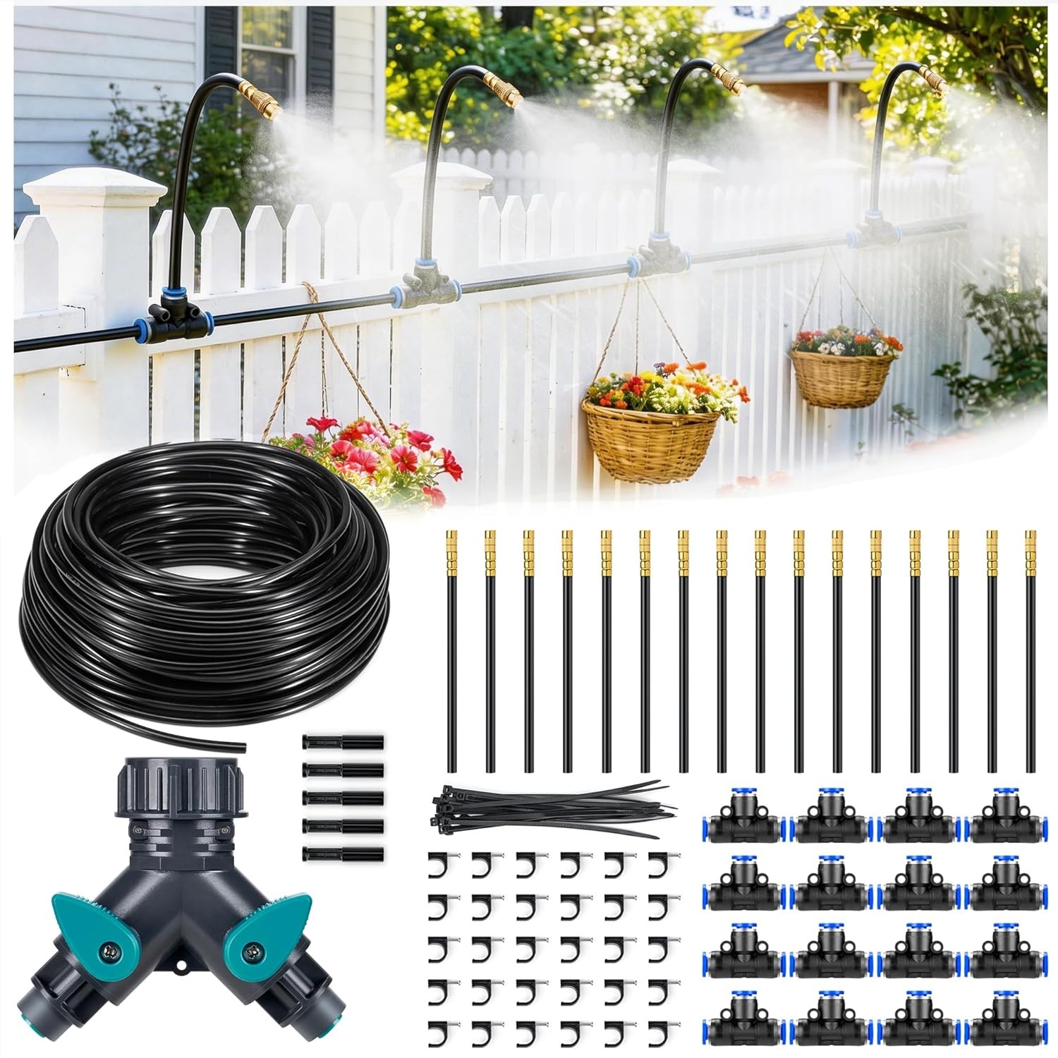 HIRALIY 360° Adjustable Drip Irrigation System 100FT, 1/4" Tubing with Adjustab