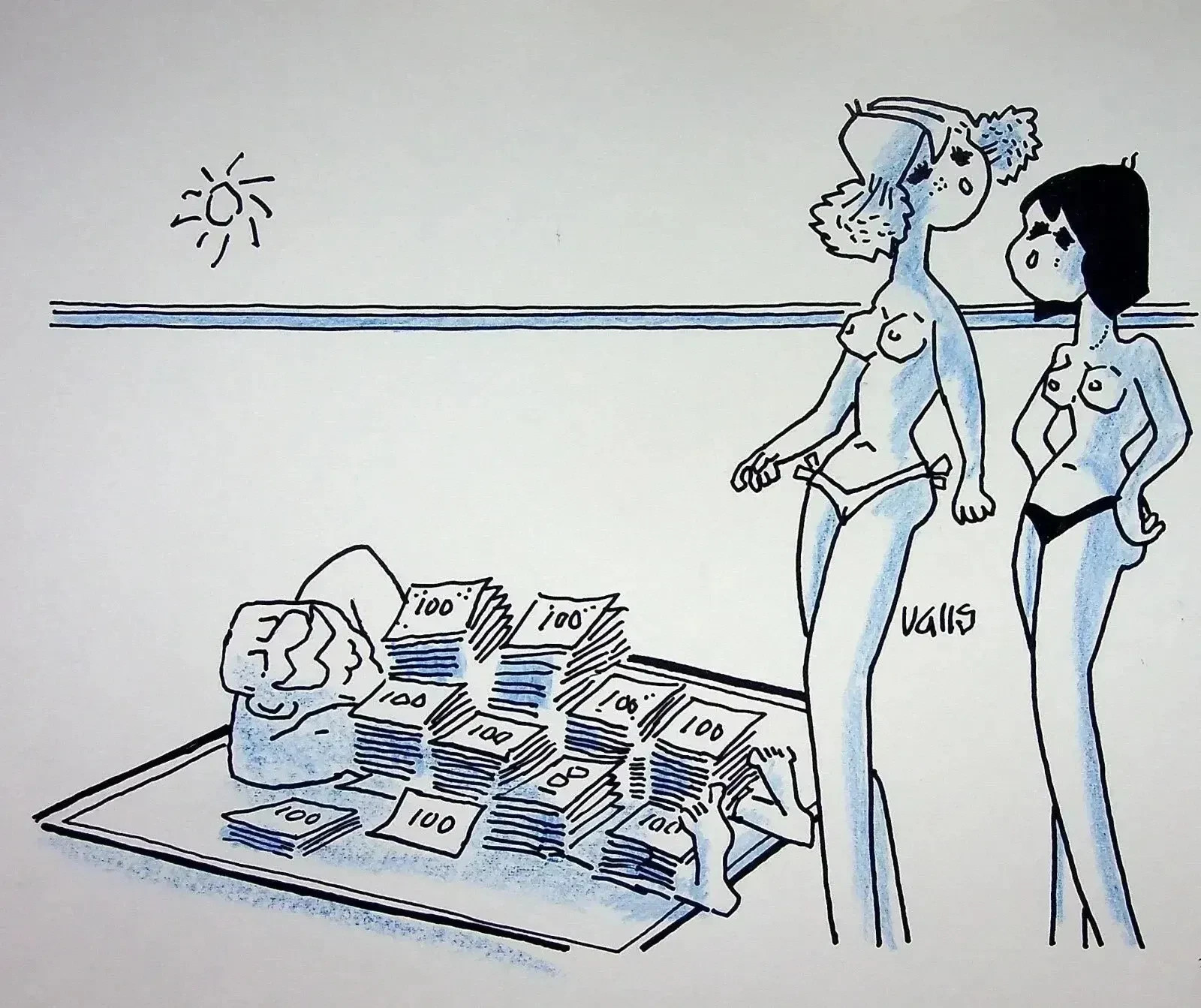 Humor - Press Guy VALLS: Lottery Winner - Original Signed Drawing