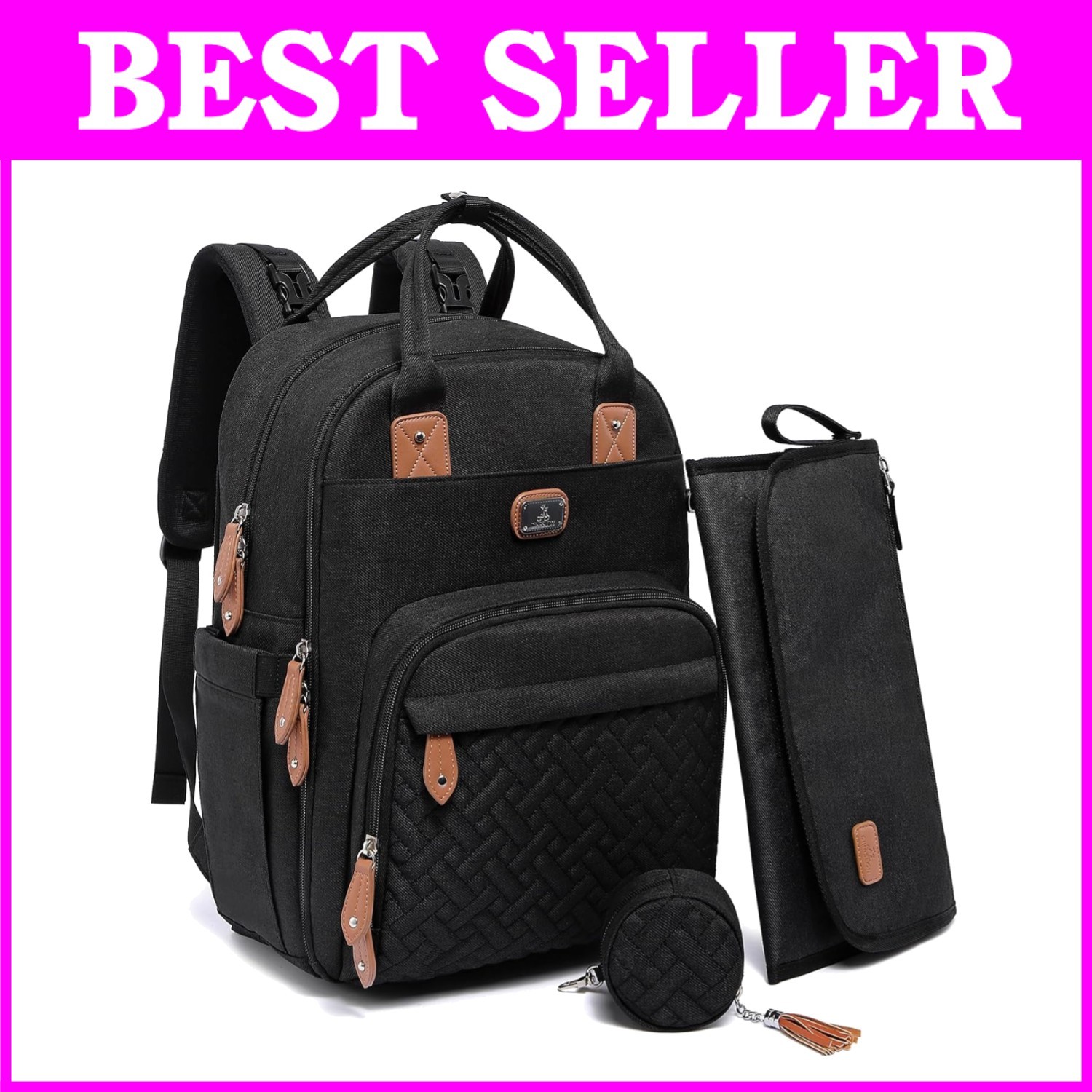 Diaper Bag Backpack with Changing Pad and Stroller Straps