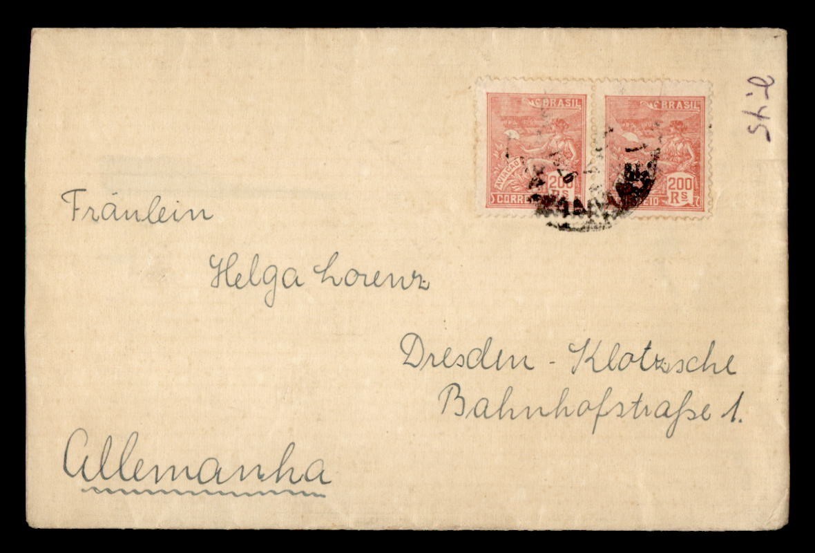 DR WHO 1926 BRAZIL 200R PAIR SANTOS TO GERMANY M68141