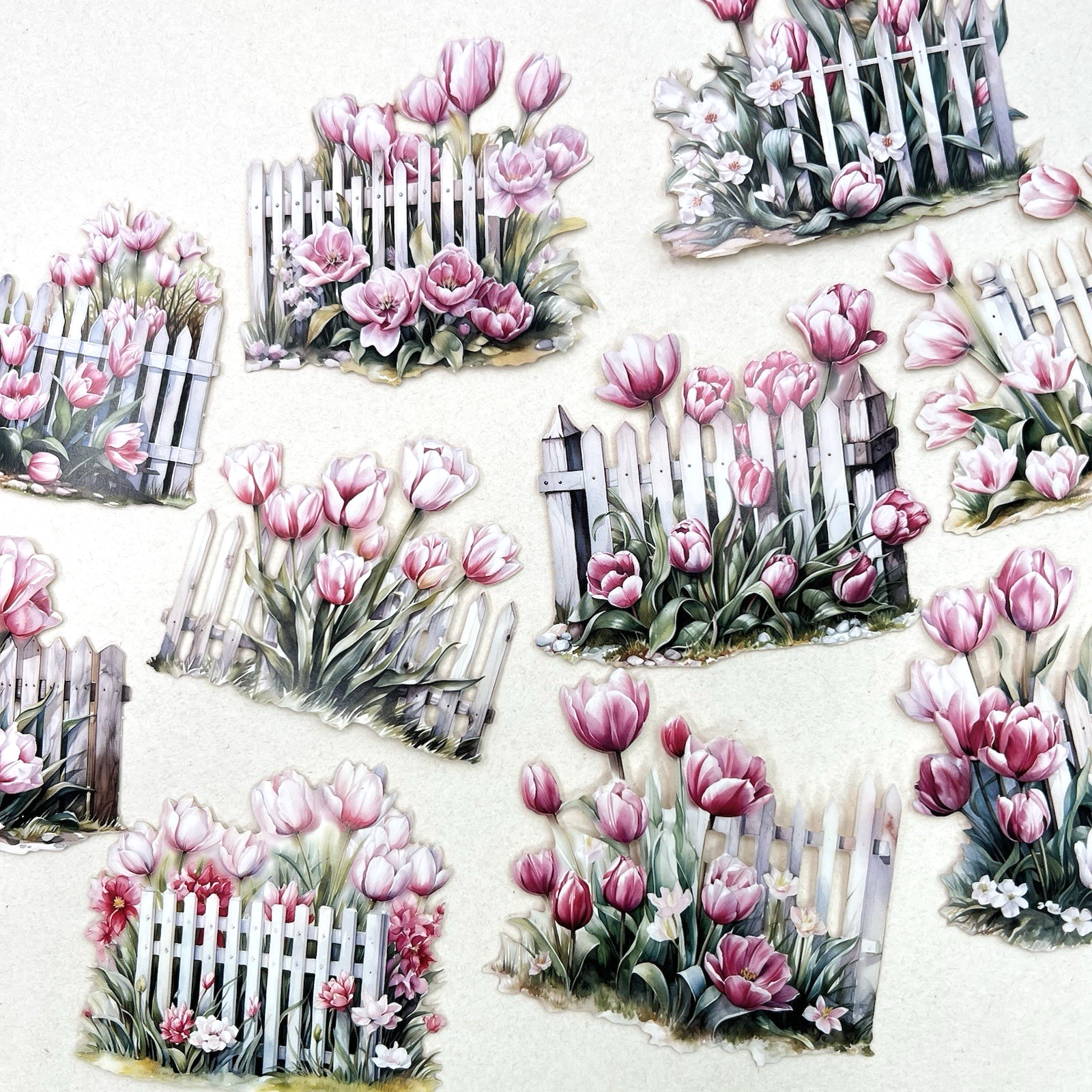 Tulip Picket Fence Die Cuts Spring Easter Junk Journal Collage Scrapbooking