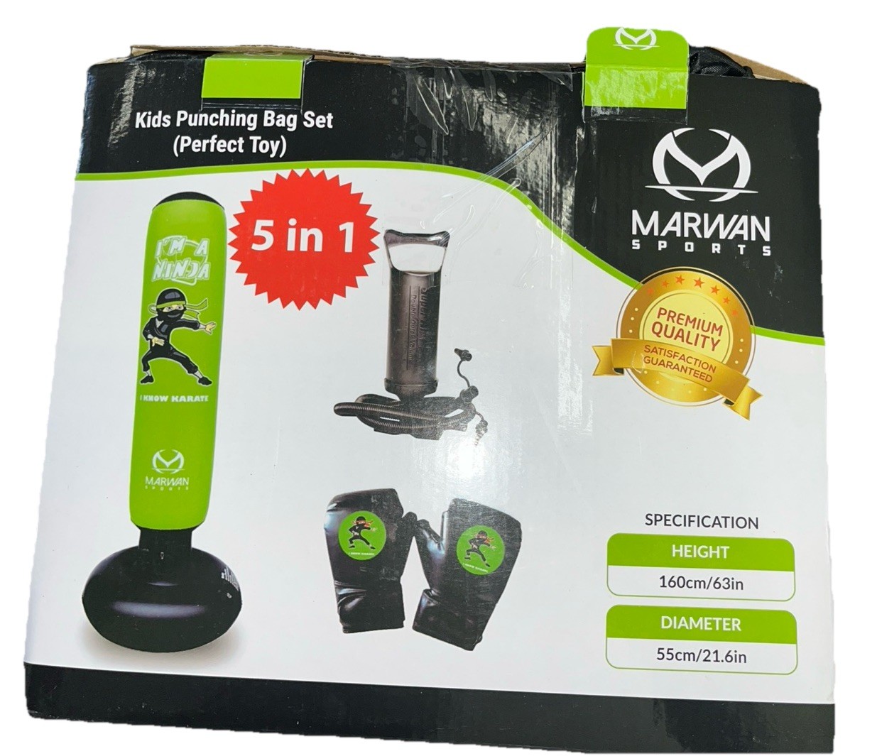 Marwan Sports 5-in-1 Inflatable Punching Bag for Kids 63” w/ Gloves – Open Box